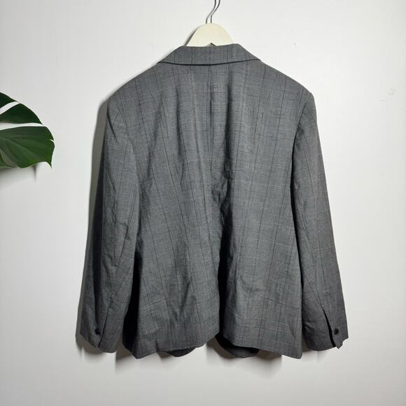 Oscar De La Renta Women 20W Single Button Grey Plaid Houndstooth Blazer Plus - Picture 2 of 10